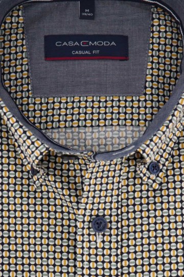 Casa moda casual fit overhemd donkerblauw geel 1