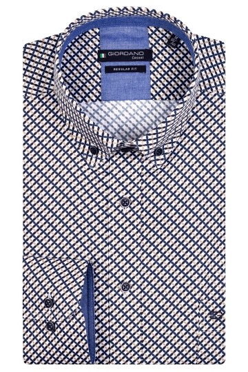 Giordano ivy multi abstract circle pattern button down overhemd zand blauw iz6oj3tbxgw6s5gz
